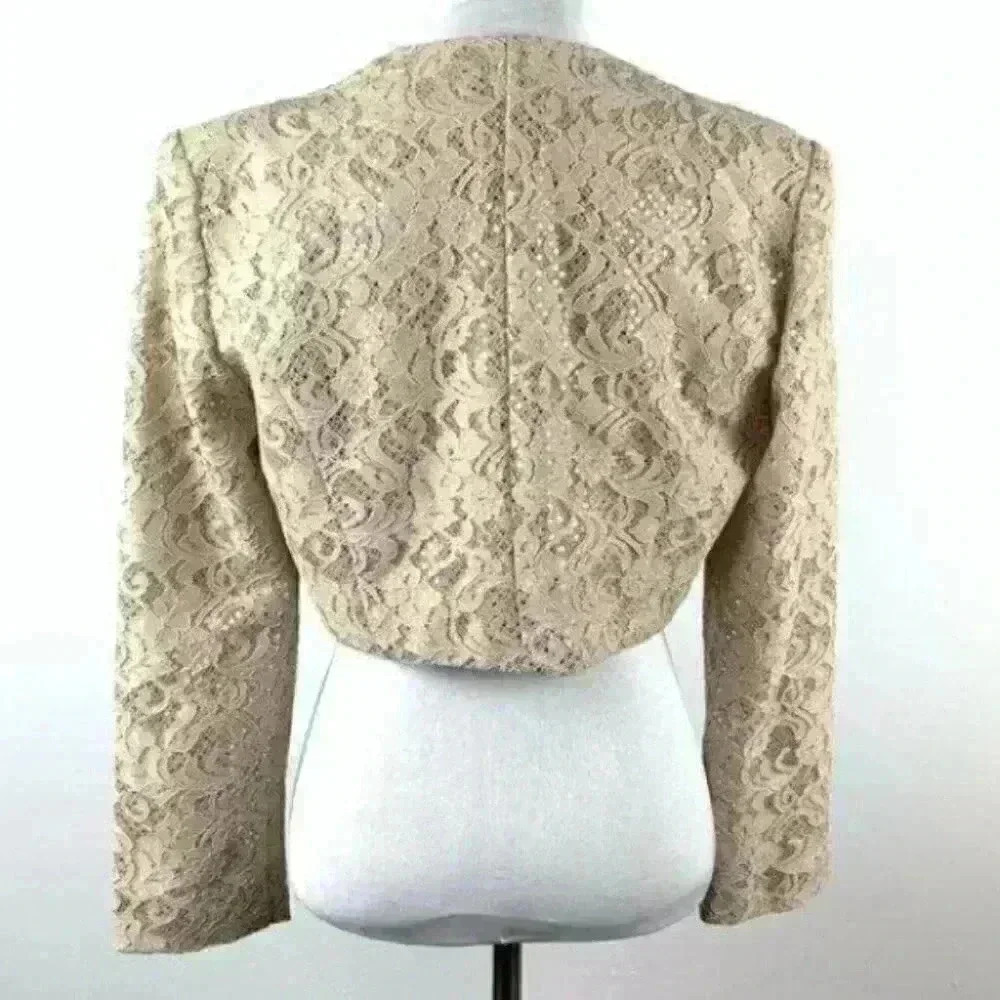 Women’s shrug jacket cream lace sequins evening - Picture 6 of 11